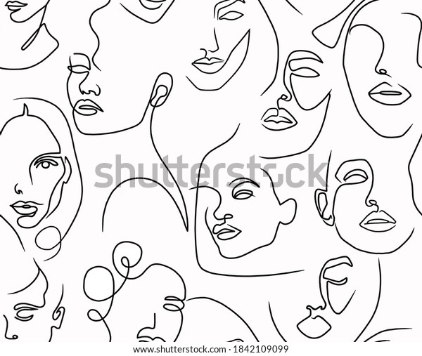 Abstract Drawing Womens Faces Black Lines Stock Illustration 1842109099 