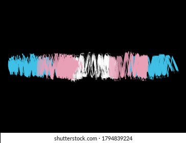 Abstract Dry Paint Brush Stroke - Trans Flag Colors Isolated On Black Background