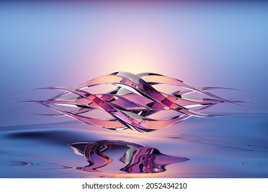 Abstract dynamic droplet shape with blue smooth objects, sides d. 3D illustration and rendering. Elegant line background.
