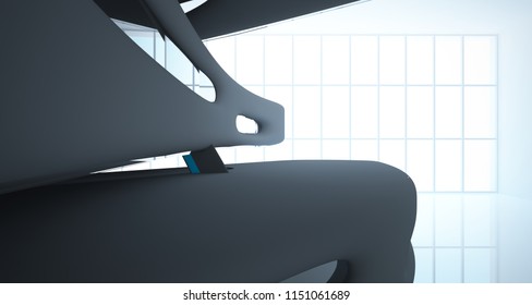 Abstract dynamic interior with black and colored gradient smooth objects. 3D illustration and rendering