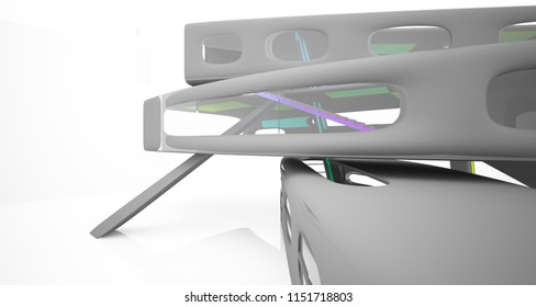 Abstract dynamic interior with black and colored gradient smooth objects. 3D illustration and rendering