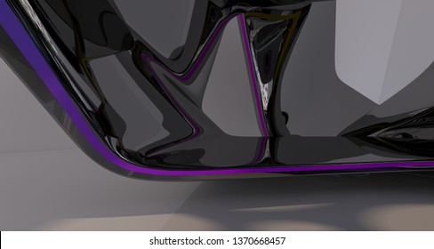 Abstract dynamic interior with black and colored gradient smooth objects. 3D illustration and rendering