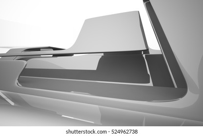 Abstract dynamic interior with black, grey, white smoth objects . 3D illustration and rendering