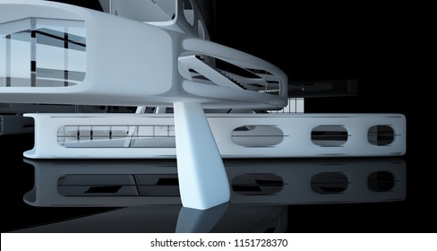 Abstract dynamic interior with black smooth objects. 3D illustration and rendering