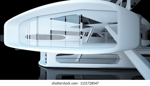 Abstract dynamic interior with black smooth objects. 3D illustration and rendering