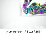 Abstract dynamic interior with brown and colored gradient smooth objects. 3D illustration and rendering