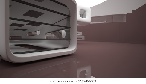 Abstract dynamic interior with brown smooth objects. 3D illustration and rendering - Shutterstock ID 1152456302