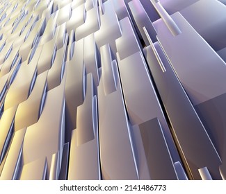 Abstract Dynamic Metal Block Background. 3d Render Illustration. 3d Render Of Abstract Art Surreal 3d Cubical Build Structure Based On Small And Big Boxes