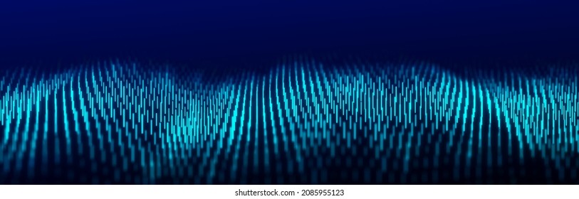 Abstract Dynamic Wave Flow Of Blue Vertical Lines On Dark Background. Digital Wave Background Concept. Big Data Visualization. 3D Rendering.