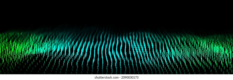 Abstract Dynamic Wave Flow Of Vertical Lines On Dark Background. Digital Wave Background Concept. Big Data Visualization. 3D Rendering.