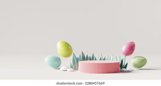 Abstract Easter Day Podium Platform For Product Display Showcase 3D Rendering