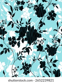 Abstract elegance pattern with floral background and watercolor Allover, hand made.