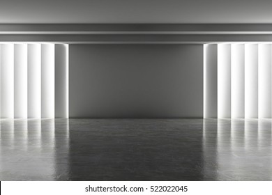 Abstract elegant geometric of blank empty space and white walls with light. Modern concept background. 3d Render