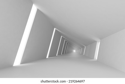 Abstract Empty 3d Interior Background, White Corridor Perspective