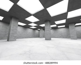 Abstract empty concrete room with columns. 3d render illustration