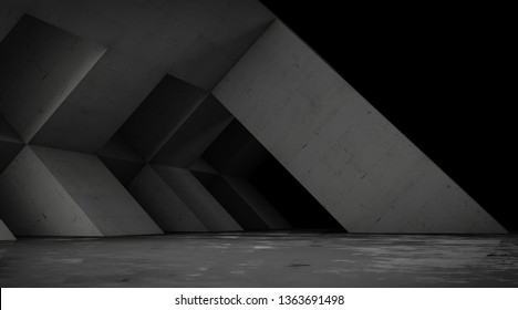 Abstract Empty Concrete Space With Geometric Shapes, Contemporary Architecture Background, 3d Render.