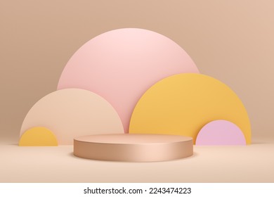 Abstract empty geometric shape podium for product on pastel beige background. Copy space. White cube on natural backdrop. Pedestal template for advertising. Trendy minimal concept. 3d rendering