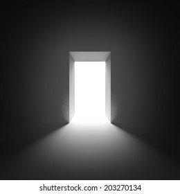 Abstract Empty Interior With Open Glowing Door And Light 