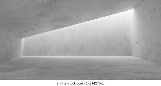 Abstract Empty, Modern Concrete Room With Indirect Lighting From Ceiling On Back Wall And Rough Floor - Industrial Interior Background Template, 3D Illustration