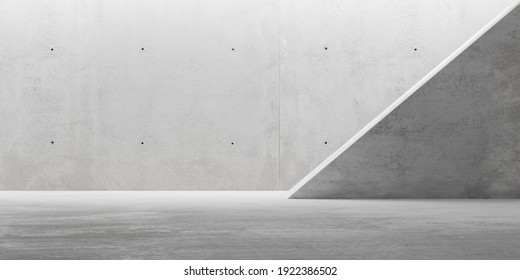 Abstract Empty, Modern Concrete Room With Indirect Lighting And Diagonal Wall And Rough Floor Lit From Top - Industrial Interior Background Template, 3D Illustration