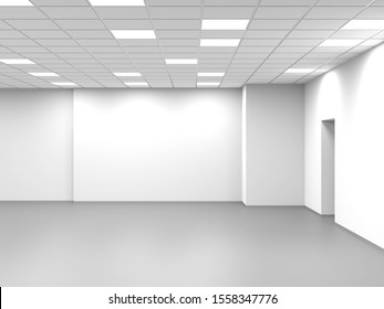 Abstract Empty Open Space Office, White Interior Background, 3d Rendering Illustration