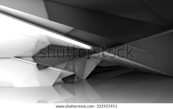 Abstract chaotic polygonal crystal black and white 3d illustration