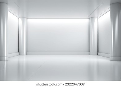 Abstract empty white room background Interior. Minimal white geometric wallpaper. 3D rendering.