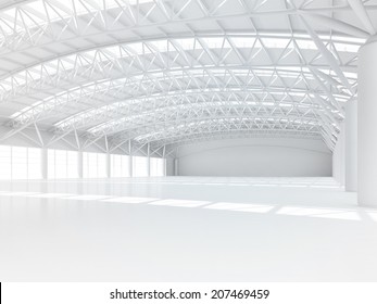 Abstract Empty White Warehouse Interior