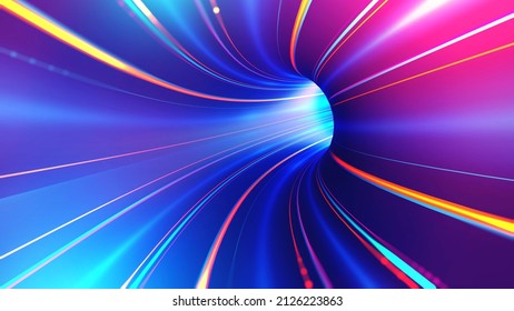 Abstract Energy Tunnel In Hyperspace. Wormholes Travel Through Time. Deformation Of Space And Time, Science Fiction. Black Hole, Vortex Data Flow. Nanotechnology And Hi-tech 3D Illustration