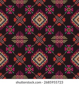 Abstract ethnic pattern. Design for background, wallpaper, clothing, wrapping, Batik, sarong, fabric, Saree, Sari, ikkat, ikat, curtain, carpet, tablecloth, bedspread or other designs.