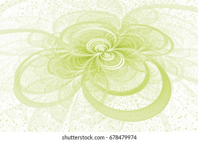 Abstract exotic green flower with shining sparks on white background. Fantastic fractal design. Psychedelic digital art. 3D rendering.