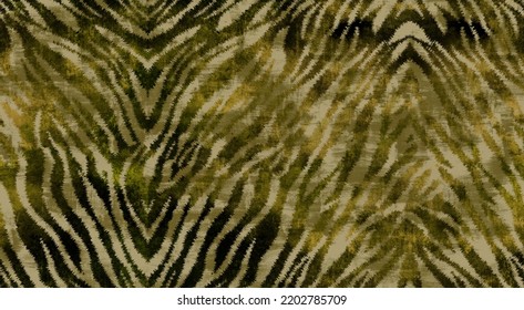 추상적 이국적인 얼룩말 줄무늬 그룬지 텍스처드 세련된 인테리어 패션 컬러 실내 장식이 실내 장식품의 인쇄 또는 벽지 짙은 올리브 녹색톤에 적합합니다. 스톡 일러스트