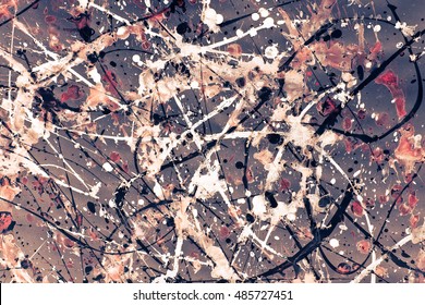 Abstract Expressionism Pattern. Style Of Drip Painting. Black, Red And White Paint.