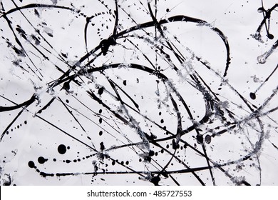 Abstract Expressionism Pattern. Style Of Drip Painting. Black And White Paint.