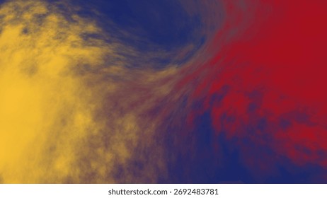 An abstract expressionist artwork featuring a dynamic blend of yellow, blue, and red hues, creating a visually stimulating and emotionally evocative composition.