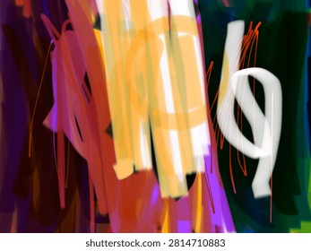 Abstract expressionist digital artwork with broad, overlapping brush strokes in multiple colors