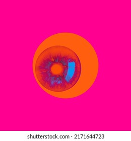 Abstract Eyeball Silhouette In An Orange Circle On Pink Background