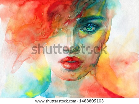 abstract face. fashion illustration. contemporary watercolor painting
