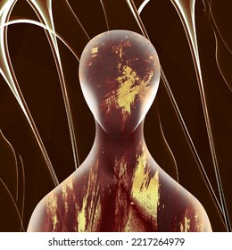 Abstract Faceless Face, Surrealist Artwork, Concept Of Chocolate Wrapped In Gold Foil, Abstract Conceptual Surreal Art