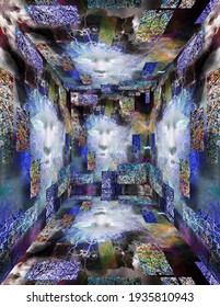 Abstract with faces. 3D rendering