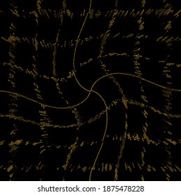 Abstract Faded Gold Swirled Grid Pattern On Black Texture Background. Illustration With No Reference.