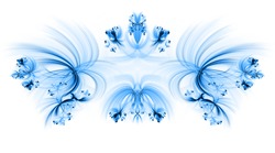 Abstract Fantastic Blue Flowers On White Background. Fantasy Symmetrical Fractal Texture. 3D Rendering.