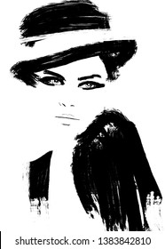 Abstract fashion illustration in black and white print