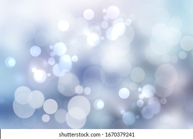 Abstract Festive Gradient Light Blue Gray Silver Bokeh Background Texture With White Bokeh Lights. Beautiful Backdrop With Space For Christmas, Invitation Or Other Holidays.