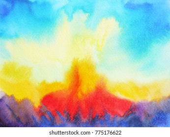 Abstract Fire Splash Power Watercolor Painting Hand Drawing Background