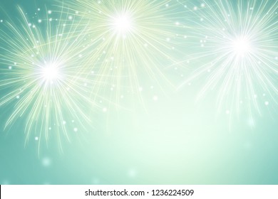 Abstract Fireworks On Green Background. Celebration Festival Wallpaper.