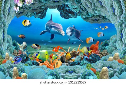 Abstract Fish Aquarium Illustration Design And Background