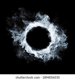 Abstract Flame, Smoke And Plasma Effect Around A Circle. Perfect For Logo Placement Or Content Reveal. Fume Exploding Outward. Smoke And Eclipse Visual Effect. 3D Render