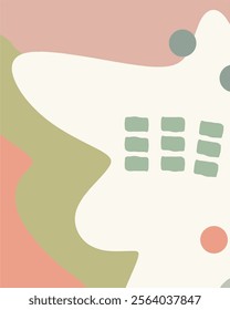 Abstract flat background of various shapes and forms in pastel (pink-green) colors. Suitable for creating festive New Year posters, banners. Digital illustration