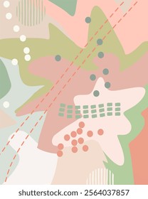 Abstract flat background of various shapes and forms in pastel (pink-green) colors. Suitable for creating festive New Year posters, banners. Digital illustration